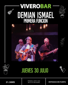 Demián Ismael presenta Todo Este Sol en Vivero Bar en 2026. Ocio Tickets!