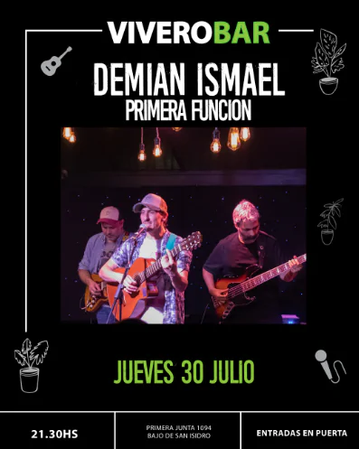 Demián Ismael presenta Todo Este Sol en Vivero Bar en 2026. Ocio Tickets!