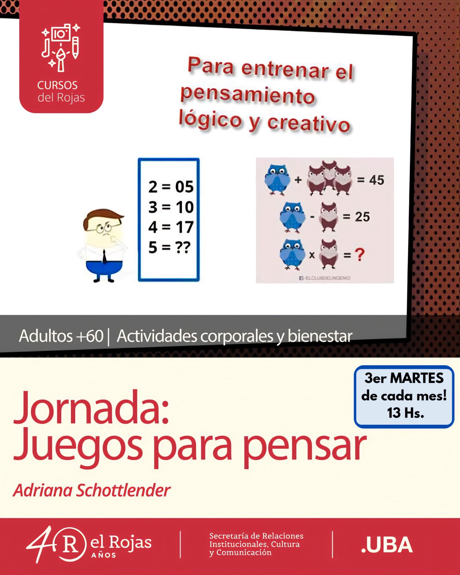 El Centro Cultural Rojas ofrece jornadas de “Juegos para Pensar” en 2026